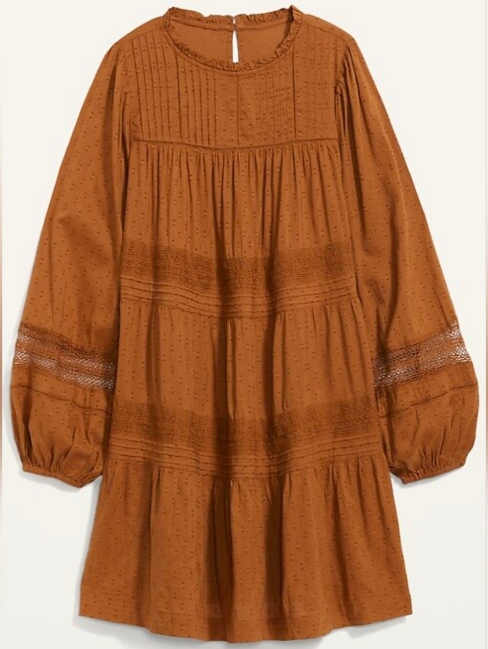 Old Navy Rust Brown Long-Sleeve Smocked Tiered Dress